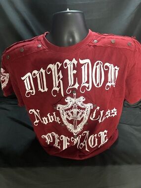 Red Graphic 'Dukedom' Crest T‑Shirt-Y2K raw blue size L-#565